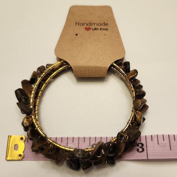 Gold stainless hoops handcrafted vintage brown rocks individually wire wrapped - Picture 5 of 6